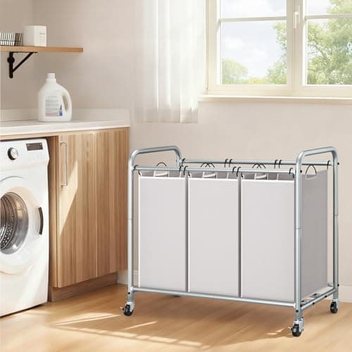 STORAGE MANIAC 3 Section Laundry Sorter, 35.6 Gal (135 L) Laundry Hamper Cart with Heavy Duty Rolling Lockable Wheels and Removable Bags, Clothes Organizer Basket Clothes Separator Hamper, Gray 6