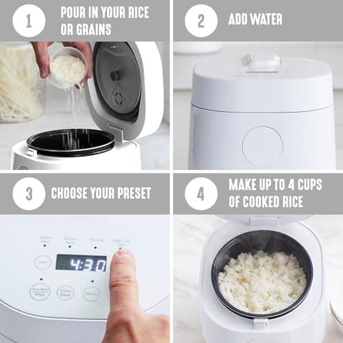 GreenLife Digital Rice Cooker, 2-Cups Uncooked/4-Cups Cooked, Removable Nonstick Ceramic PFAS-Free Pot, One-Touch Presets, Oats, Quinoa, Brown Rice, Auto Keep Warm, Fuzzy Logic Tech, 1.5QT, White 6