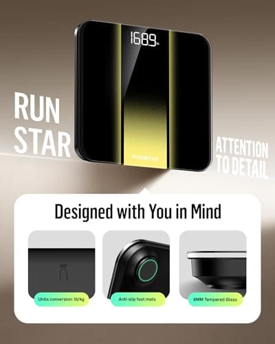 RunStar Digital Bathroom Scale for Body Weight with High Precision, Clear LED Backlight Display, Accurate Scale with 6mm Tempered Glass, 400lb 6