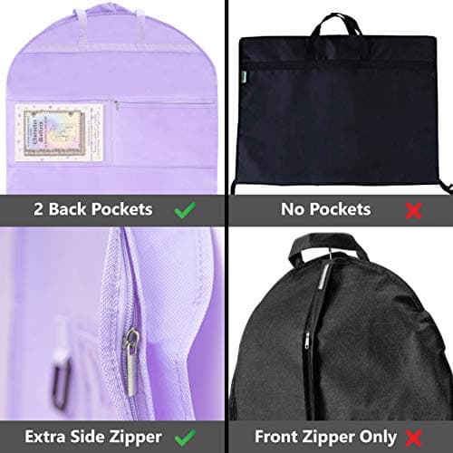 Waterproof Hanging Garment Bag 40 inch Clothes Bag with Gusset, 5 Pockets & Side Zip for Dance Costumes, Sports, Skating, Theatre, Beauty Pageants & More by Kendall Country, Lavender Purple 4