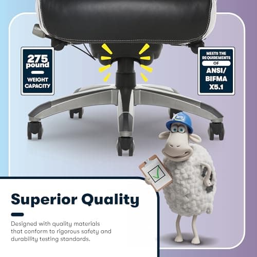 Serta® Lautner Executive Home Office Desk Chair, Ergonomic High-Back with Adjustable Lumbar and Body Pillows, SmartLayers™ and ComfortCoils® Technology, Mesh and Bonded Leather, Black and White 10