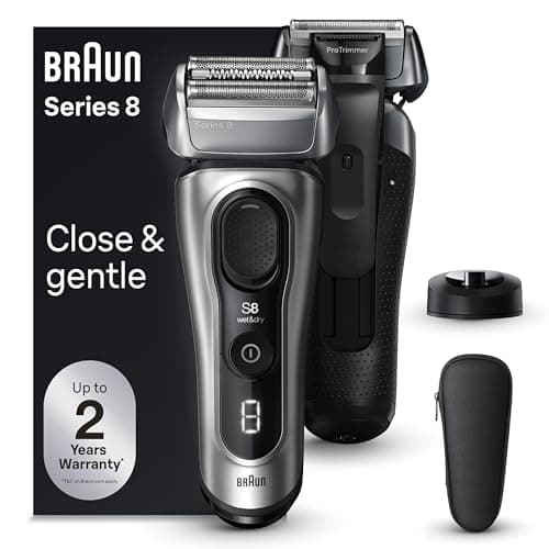 Braun Series 8 Electric Razor for Men, with 4+1 Shaving Elements & Precision Long Hair Trimmer, Close & Gentle Even on Dense Beards, Wet & Dry Electric Razor with 60min Runtime, 8517s Galvano Silver