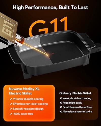 Nuwave Medley XL Digital Electric Skillet, Family Size Griddle w/Glass Lid, 2025 New & Improved Precision Heating, 100°-425°F, PFAS Free G11 Nonstick Ceramic Coating, Portable Hot Plate, 7qt Capacity 5