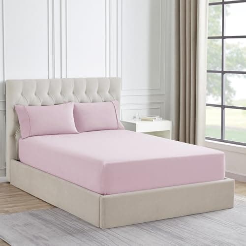 Queen Flannel Fitted Sheet Only with Full Elastic & Built in Corner Sheet Straps to Prevent Shifting - Soft & Breathable Flannel Bottom Sheet, Queen, Pale Pink