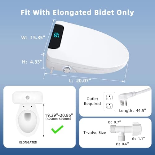 QMU Heated Bidet Toilet Seat Elongated with LED Display & Remote Control - Smart Soft Close Toilet Seat Electric Bidet with Dryer, Warm Water, Feminine Wash, Self-Cleaning Nozzle, IPX4, White 6