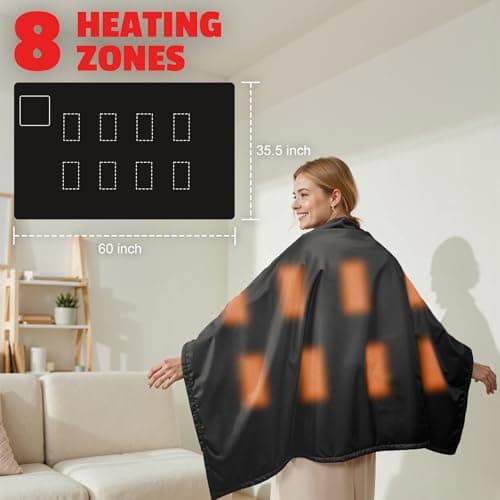 Cordless Heated Blanket Compatible with Milwaukee Battery,5S Rapid Heating,Waterproof Portable,60"x 35.5",3 Heating adjustable Electric Wearable Heated Shawl for Home,Office,Travel,Camping(NO Battery) 7