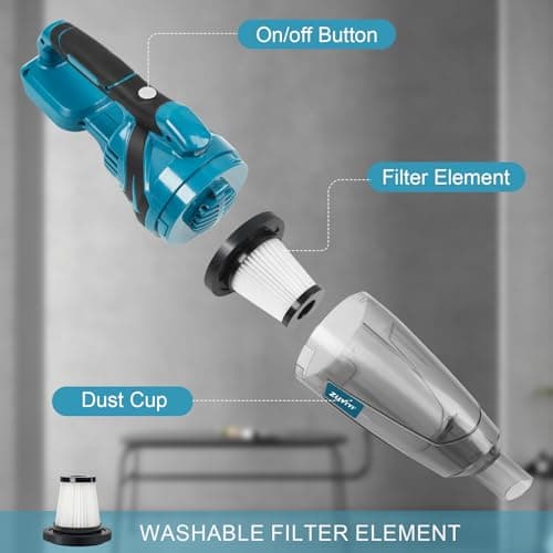 ZUYIYI Cordless Handheld Vacuum Cleaner for 18V Battery, 10.5KPa Strong Suction Portable Mini Vacuum Vac for Home Car Hardwood Floor Pet Hair Carpet (Battery NOT Included) 5