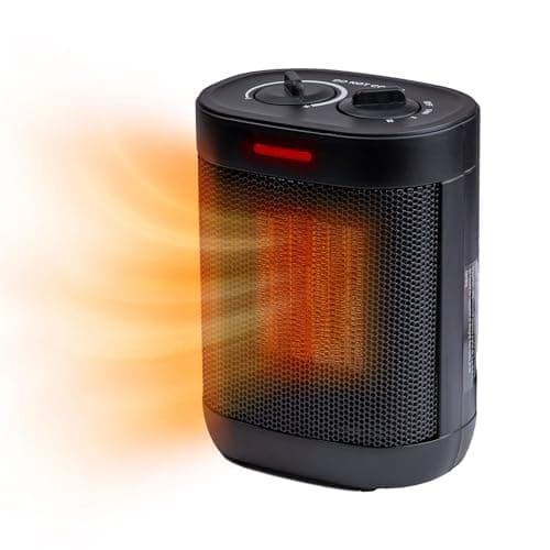 Comfort Zone Compact Electric Space Heater for Indoor Use – 1500W Fan-Forced PTC Ceramic Heater with Adjustable Thermostat, 3 Heat Settings, Tip-Over & Overheat Protection, ETL Listed – Black