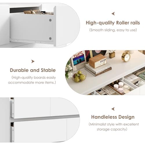 FACBOTALL Dresser for Bedroom, Modern White Dresser, Wood Chest of Drawers Nursery Dressers, with Storage, 7 Drawer Double with Handle Free, Large Storage Organizer for Living Room,White 7