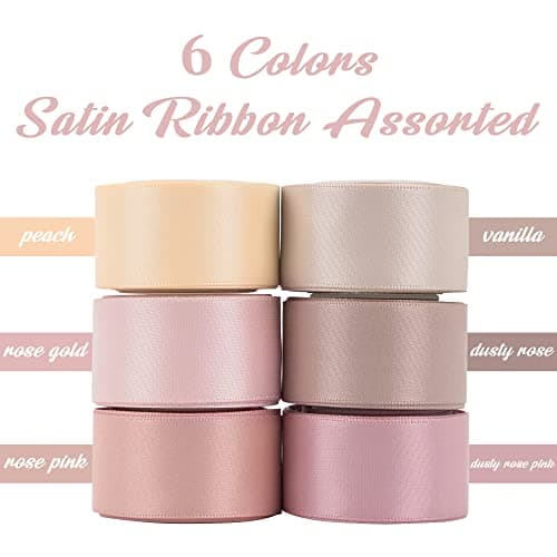 HUIHUANG Dusty Rose Wedding Ribbon Double-Faced Satin Ribbon Assortment 1" Wide Rose Pink Silk Ribbons for Gift Wrap Wedding Bridal Baby Shower Decor Flower Bouquet Crafts- 6 Colors X 5 Yards Each 5