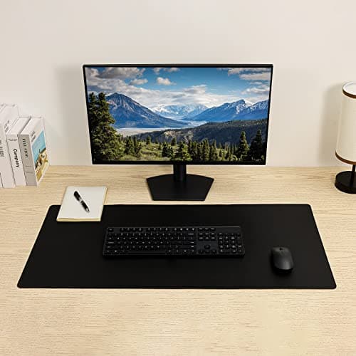 Leather Desk Pad,Wolaile 36x17 inch Large Mouse Pad,Waterproof Non-Slip Writing Desk Blotter,Computer Mat Desktop Protector for Office Home,Black 5