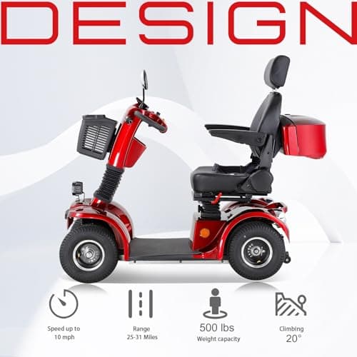 CreekT Heavy Duty 4 Wheel Mobility Scooters for Adults 400lbs Capacity Electric Scooter All Terrain Mobility Scooter Handicap Scooters 4 Wheel for Adults Powered Mobility Scooters for Seniors (Red) 8