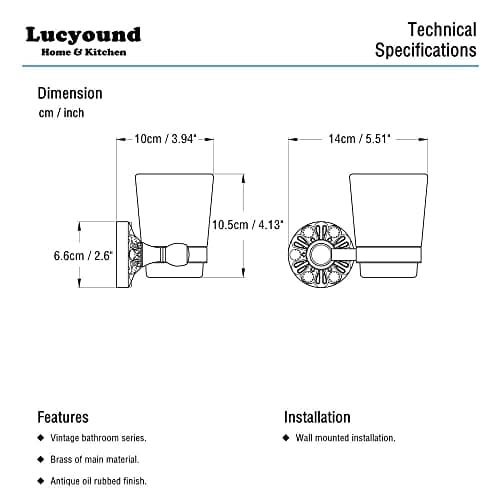 Lucyound Antique Brass Toothbrush Holder, Wall Mounted Bathroom Tumbler Cup Set, Vintage Gold Decorative Bathroom Accessories, Ceramic and Brass, Petal-Relief Series 5