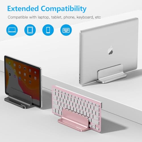 OMOTON Vertical Laptop Stand Holder, Desktop Aluminum Stand for MacBook with Adjustable Dock Size, Fits All MacBook, Surface, Chromebook and Gaming Laptops (Up to 17.3 inches), Silver 5
