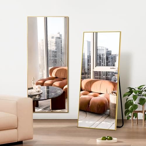 HIGREENA Full Length Mirror, 56"x20" Full Body Floor Mirror With Aluminum Alloy Frame, Free Standing or Hanging Against Wall, Gold