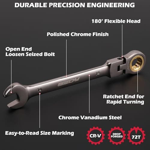 SEDY Premium 12-Piece Metric Flex-Head Ratchet Wrenches Set 8-19mm with Magnetic Organizer, Cr-V Steel Ratcheting Wrench Set with 72 Teeth 180° Flex Head, Ratchet Combination Wrench Set for Repair 5