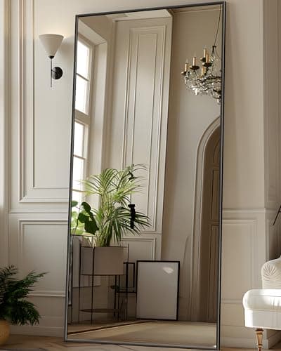 Antok Full Length Mirror, 71"x28" Floor Mirror with Stand, Hanging Mounted Mirrors for Bedroom, Living Room, Cloakroom, Dining Room, Black, Rect