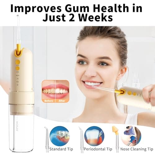 JIMOK Water Dental Flosser Cordless for Teeth Portable Oral Irrigator, 4modes with DIY, 6jet Tips, Removable Water Tank for Easy Cleaning, Portable Case for Home Travel(Yellow) 8