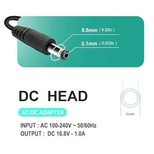 AC/DC 16.8V Massage Gun Charger Compatible with LifePro Sonic, Sonic Mini,Fusion X, Sonic Pro, Youdgee H1 Mini, Mebak 3, Cryotex, DamKee DK-01 02, Wattne W2 W1, jetbus 3