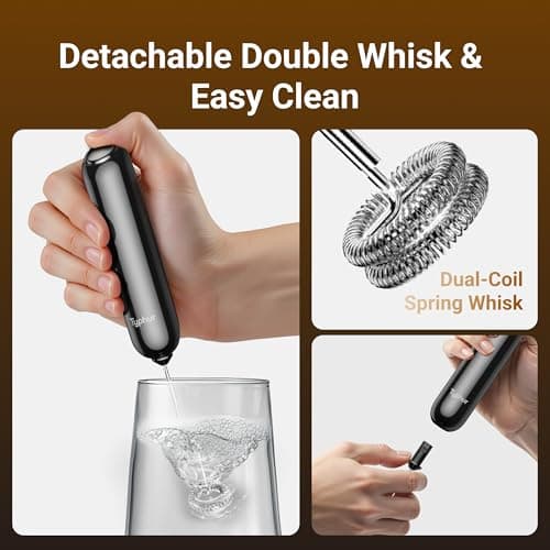 InstaWhisk Milk Frother with Variable Speed, Battery Operated Handheld Coffee Foam Frother Wand, Electric Drink Mixer with Stand & Detachable Double Whisk, Stainless Stirrer for Latte, Matcha, Protein 6