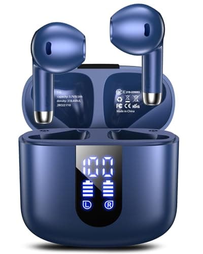 Haqquio Wireless Earbuds, Bluetooth Headphones with Deep Bass Stereo, 48H Playback Ear Buds with LED Power Display, Lightweight, IPX7, in-Ear Earphones with Mic for iPhone/Android/iPad, Navy Blue