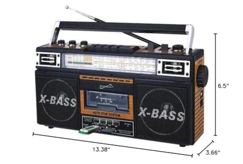 Supersonic SC-3201BT 4 Band Radio & Cassette Player Boombox, Bluetooth Speaker, AM/FM/SW Radio with MP3 Playback, USB & SD Card, 3 Band EQ and Earphone Jack 5