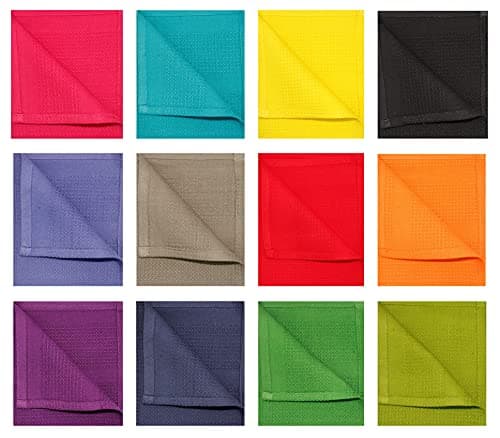 Cotton Craft 12 Pack Multicolor Kitchen Towels 16x28 Inches- Pure Cotton, Absorbent Waffle Weave 2