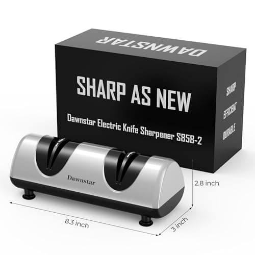 Dawnstar Electric Knife Sharpener, Professional Kitchen Knife Sharpener for Home Use, 2 Stages of Coarse Sharpening & Fine Polishing, Metal Dust Collection Box for Easy Cleaning, Silver Gray 6