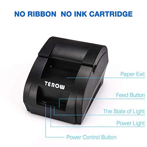 TEROW Thermal Receipt Printer, 58mm Max-Width Small USB Direct Printer with High-Speed Printing and USB Interface Support to ESC/POS/Window and Linux System Portable Printer for Cash Register 6