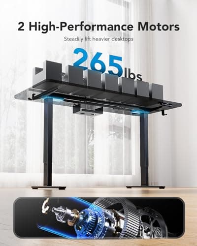 HUANUO Electric Standing Desks Frame with 265 lbs Dual Motor,Thick T-Shaped Desk Legs Made of Automotive Grade Steel,for Max 90″x31.5″ Desktop, Height Adjustable Desk Frame for Home Office, Frame Only 5