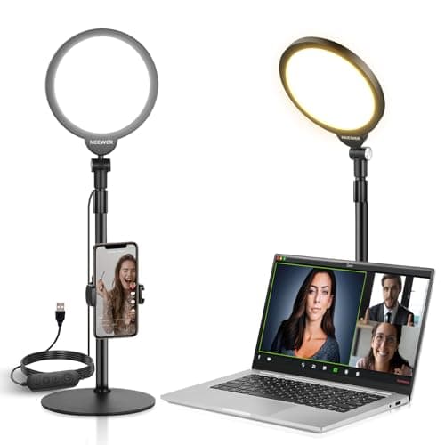 NEEWER Basics 7" Desk Ring Light for Video Recording, 10W Dimmable Full Screen Key Lighting with Stand&Phone Holder for iPhone Computer Laptop Vlog Live Streaming Video Conference, R06