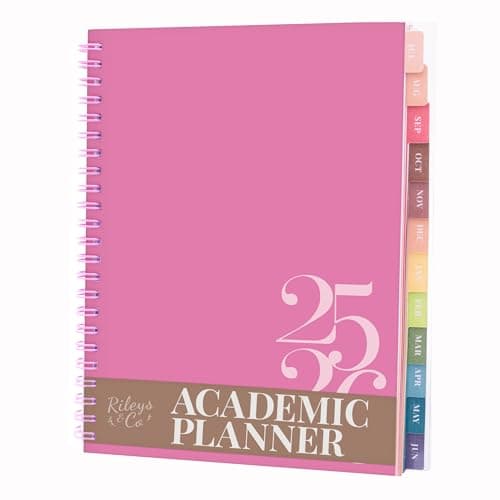 Rileys Academic Planner 2025-2026, Daily, Weekly & Monthly Planner, July 2025 - June 2026, Student Notes Pages, Twin-Wire Binding, Weekly Agenda for School & Work (8 x 6-Inches, Pink, Classic)