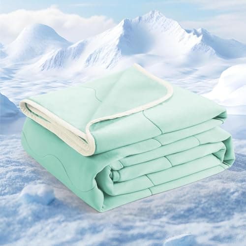 jiaao Green Cooling Blanket Queen Size, Cooling Blanket for Hot Sleepers, Breathable Ice Blanket Q-Max > 0.4, All-Season Lightweight Bedding Comforter for Night Sweats (90”x90”)