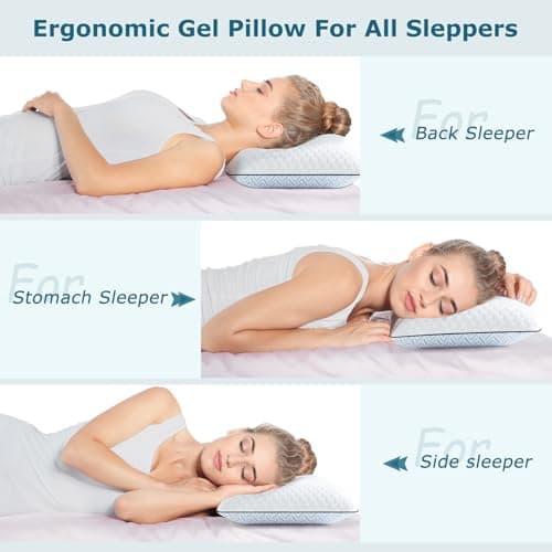 Sofslee Gel Memory Foam Pillows Standard Size Set of 2, Medium Firm Orthopedic Pillow for Neck, Shoulder Pain Relief, Cooling Support for Side, Back, Stomach Sleepers, Breathable Washable Cover 5