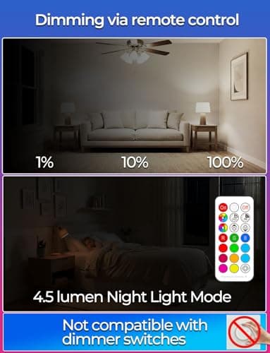 ILC RGB LED Light Bulb, Color Changing 40W Equivalent, 5700K Daylight White, 450LM 5W E26 Screw Base RGBW, Mood Light Bulb - 12 Color Choices - Timing Infrared Remote Control Included (4 Pack) 4