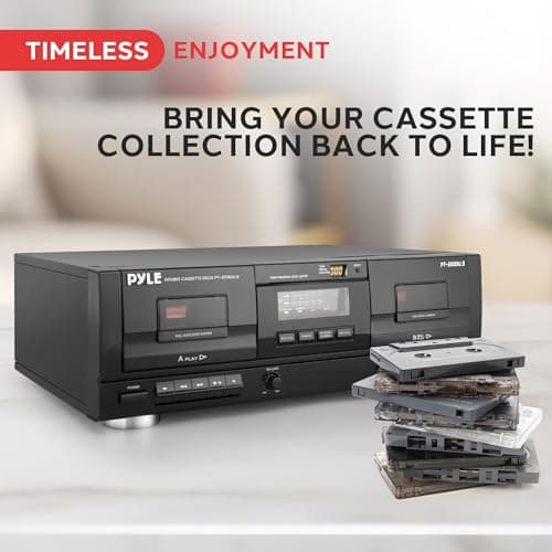 PyleUsa Dual Stereo Cassette Tape Deck-Double Cassette Recorder w/ MP3 Music Converter, RCA for Recording, Dubbing, USB, Retro Design - for Standard/CrO2 Tapes, Home Use 7