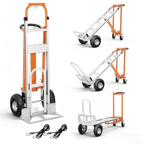 Aluminum 4 in 1 Convertible Hand Truck Dolly, 1000Lbs Capacity, Heavy Duty Folding Hand Truck Dolly Cart with Wheels 10" All-Terrain Tires, Hand Trucks for Logistics, Moving Home, Shopping, Office
