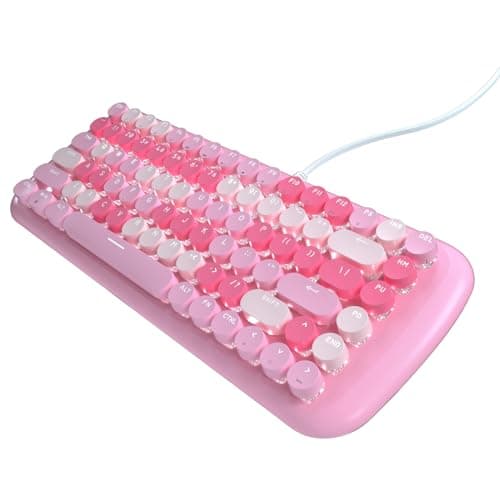 Lomiluskr Cute Colorful Wired Mechanical Keyboard for Girls and Kids, Round Keycaps, Compact 84 Keys, 10 Lighting Effects White Backlit, Pink Switch (Pink)
