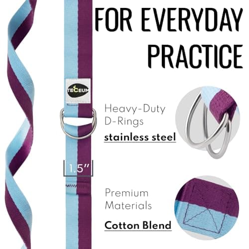 TECEUM [New 2022] Yoga Strap – 100% Cotton – 6 ft 8 ft 10 ft (6+ Colors) – Adjustable Non-Slip Belt for Daily Yoga, Pilates, Stretching, Physical Therapy, Fitness & Home Workout – for All Levels 5