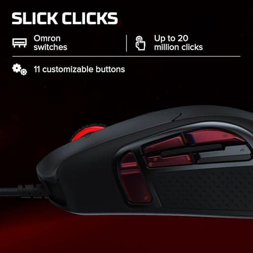 HyperX Pulsefire Raid – Gaming Mouse, 11 Programmable Buttons, RGB, Ergonomic Design, Comfortable Side Grips, Software-Controlled Customization,Black 6