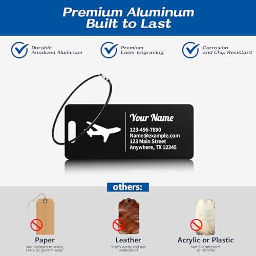 Personalized Luggage Tags for Suitcases, Custom Metal Luggage Tag for Bag, Durable Travel Tags, Laser Engrave Name Text, Gift for Travelers, 3x1.2 Inches (2, Gray, 3x1.3 Inches) 5