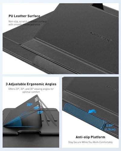 AboveTEK Adjustable Laptop Lap Desk, 3 Ergonomic Angles, PU Leather Non-Slip Surface, Heat Shield, Retractable Mouse Pad, Portable Laptop Lap pad Workstation for Bed, Sofa, Travel 5