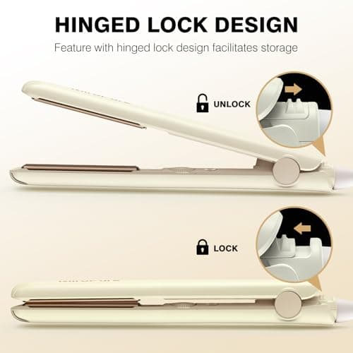 MiroPure 1 Inch Flat Iron, Hair Straightener with 30S Fast Heating & 60min Auto Shut-Off, Hair Straightener and Curler 2 in 1 with 3D Ceramic Floating Plates, Beige 6