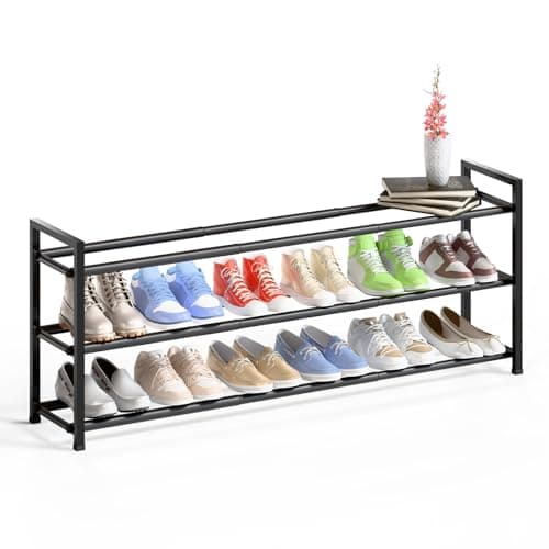 Bumusty 3-Tier Long Expandable Shoe Rack for Closet, 18"-44" Adjustable Shoe Rack for Entryway, 15-18 Pairs Large Shoe Organizer Shelf Storage, Sturdy Metal, Black 7