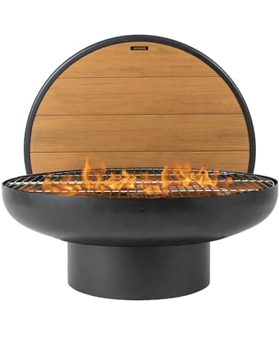 DENKOE 32 Inch Round Fire Pit Table with Fire Pit Grill, Extra Thick, Heavy Duty Fire Bowl, Deep Outdoor Firepit, Wood Burning Firepits for Outside Patio, Backyard Fire Pits, Large BBQ Pit