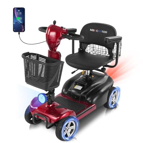 20 Miles 4 Wheels Mobility Scooter for Seniors/Adults Up to 300LBS,350W Electric Wheelchair Detachable Lithium Battery,Dual Baskets,Rotating Seat,with Taillight, USB Charging, Red 18AH
