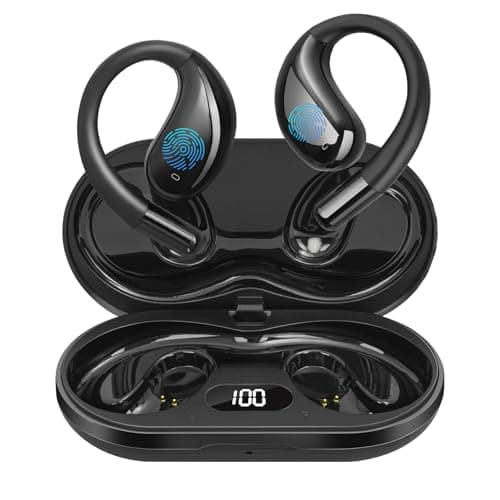 Psadhi Open Ear Clip Wireless Earbuds Bone Conduction Headphones, Bluetooth 5.4, Open Ear Design for Running Fitness,Office，Built-in Mic, IPX7 Waterproof, LED Display Charging Case,Ear Hooks Ear Buds