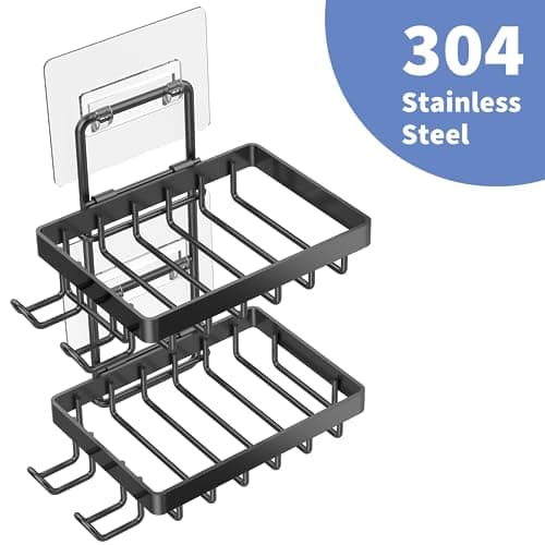 Moforoco Double Soap Bar Holder for Shower, No Drilling, 304 Stainless Steel, Wall Mounted Soap Holder with 4 Hooks and Razor Holder, Shower Rack Soap Tray Bar Soap for Bathroom Accessories Organizer 5