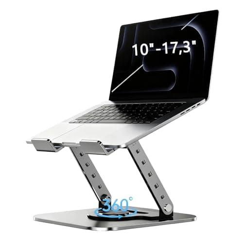 HIOEFCORE Laptop Stand, Laptop Stand for Desk with 360° Rotating Base, Ergonomic Laptop Riser for Desk with Adjustable Height, Heat Dissipation, Fits with All Laptops 10-17.3"