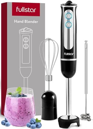 fullstar Immersion Blender Set, 9-Speed 500W Handheld Electric Hand Mixer, Smoothie Blender (3-in-1, Black)